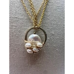 Vintage Avon Pearl Pendant‎ Necklace WireWrap Coin Pearl & Freshwater Pearls